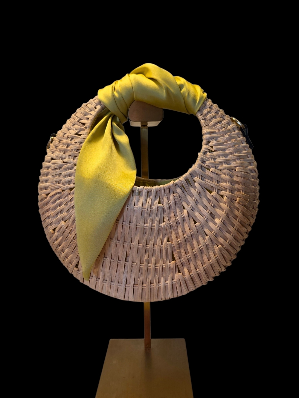 SALE!! Round Woven Straw Handbag with Yellow-Green Scarf Trim by Scoop  NWT - Picture 8 of 8